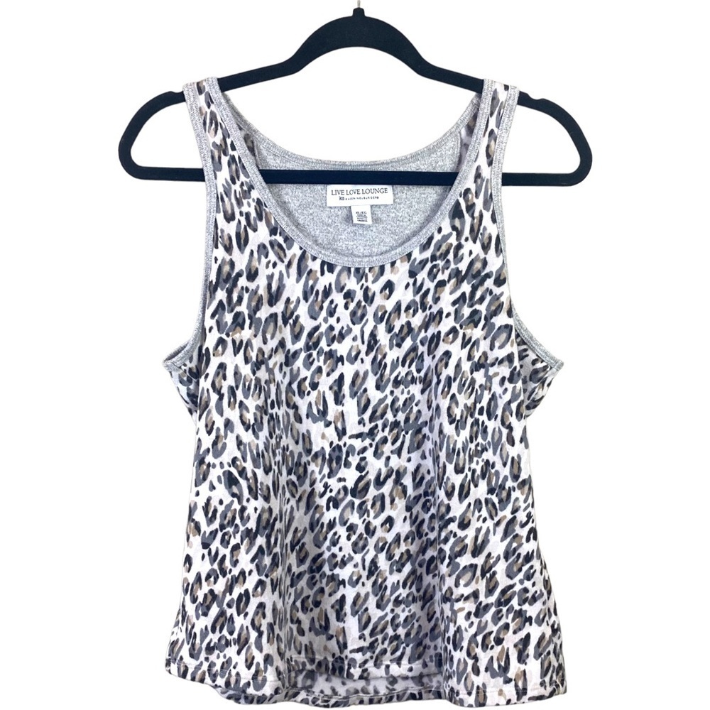 Live Love Lounge Karen Neuburger Gray  Animal Cheetah Fleece Tank PJ Top Size XL
